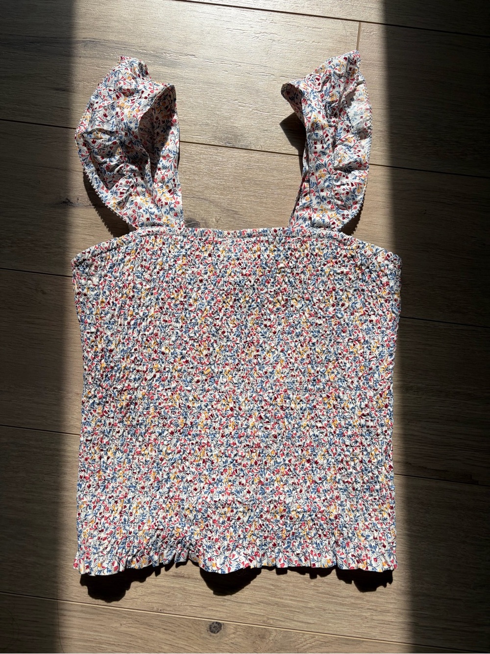 Smocked Floral Square-Neck Tank Top - Multicolor - NWOT